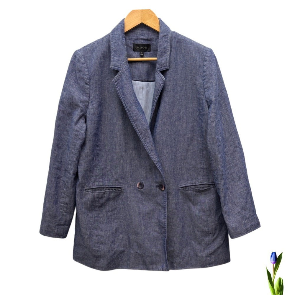 Talbots Double Breasted Linen Blazer Light blue size 16